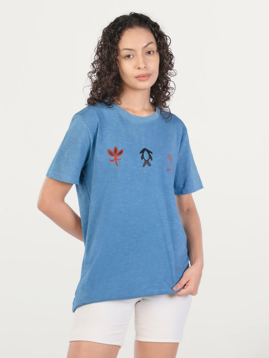 Unisex Natural Dye Sohrai Motifs Tee Ink blue